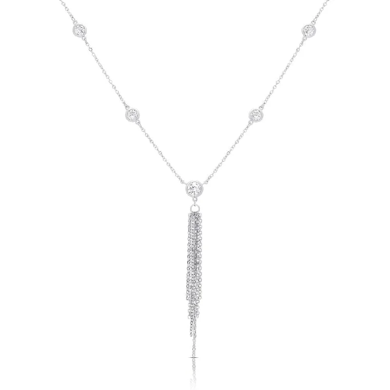 Dove feather necklaces-Samantha Stone Sterling Silver Cubic Zirconia Tassel Necklace