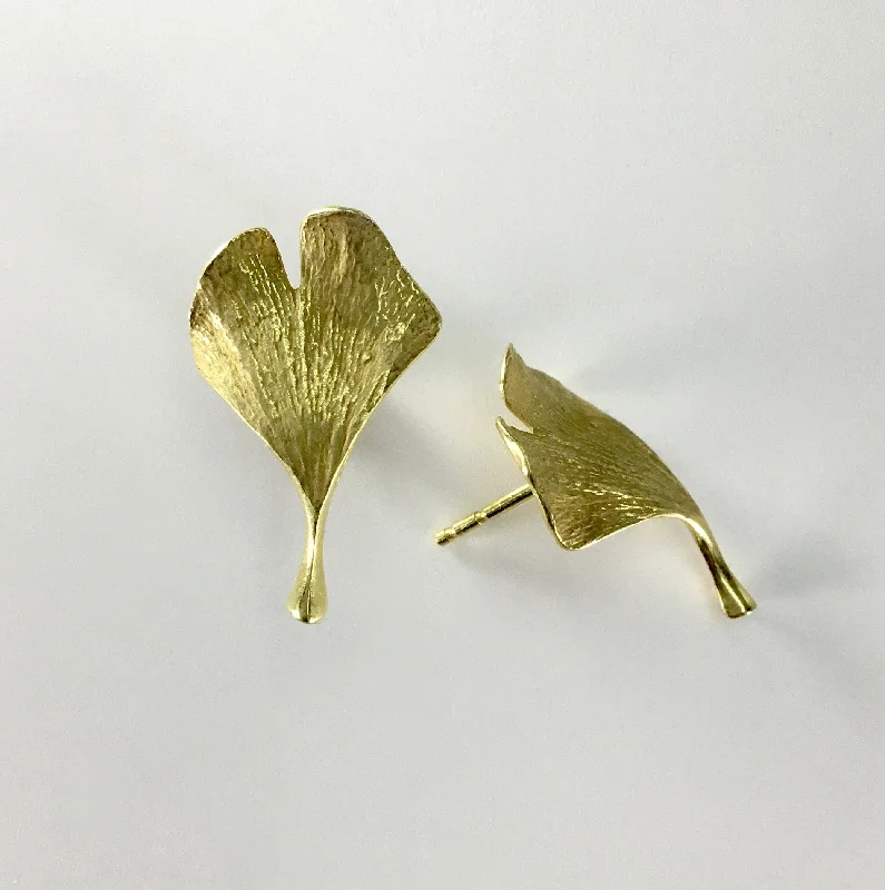 Baroque pearl earrings-John Iversen 18k Baby Ginkgo Leaf Earrings