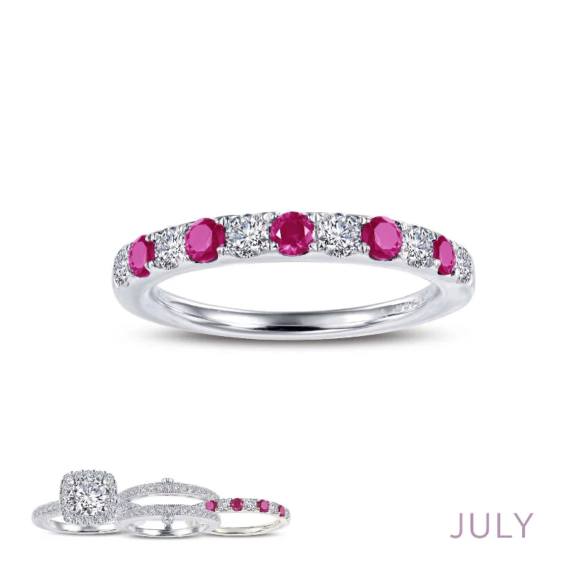 Java tile engagement rings-Lafonn Simulated Diamond & Ruby July Birthstone Stackable Ring BR004RBP