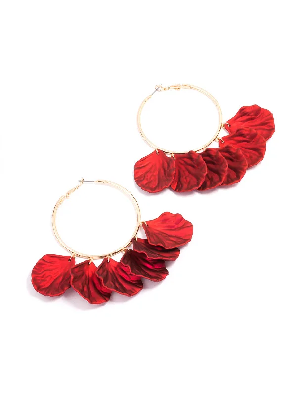 Vivid druzy earrings-Red Iridescent Petal Hoop Earrings