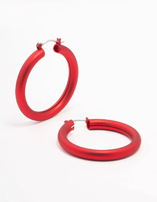 Worn medallion earrings-Red Pearlised Hoop Earrings