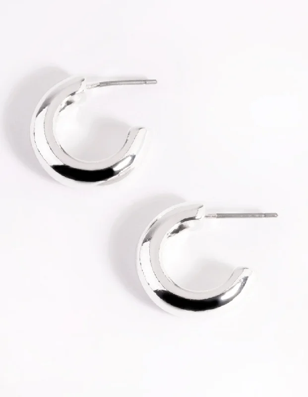 Smooth drop earrings-Silver Small Round Chubby Huggie Earrings