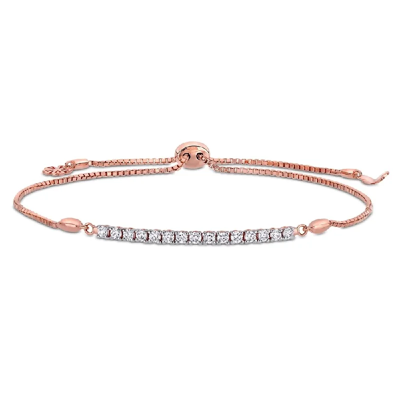 Radiant star bangles-Miadora 14k Rose Gold 1/3ct TDW Diamond Adjustable Bolo Bar Station Tennis Bracelet