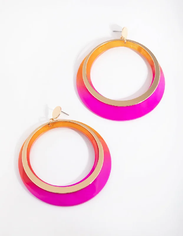 Cedar wood earrings-Gold Two Toned Drop Earrings