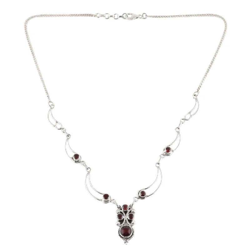 Mesh choker necklaces-NOVICA Radiant Princess, Garnet pendant necklace