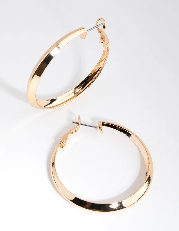 Trekker braid earrings-Gold Bevelled Edge Hoop Earrings