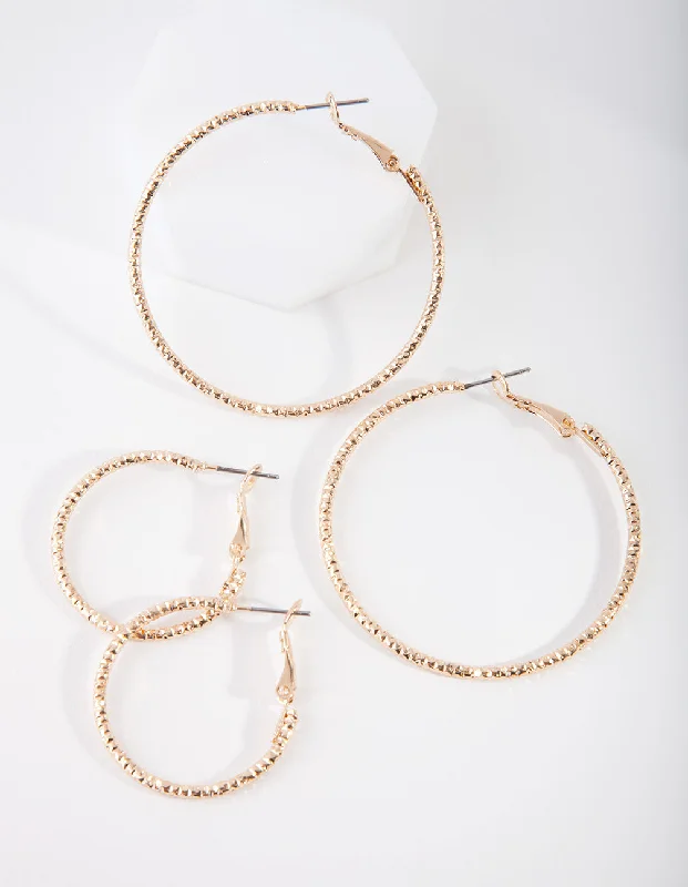 Thick hoop earrings-Gold Triple Diamond Cut Hoop Earring Pack