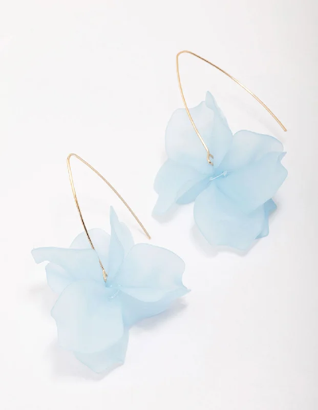 Astro charm earrings-Gold Blue Frosted Flower Drop Earrings