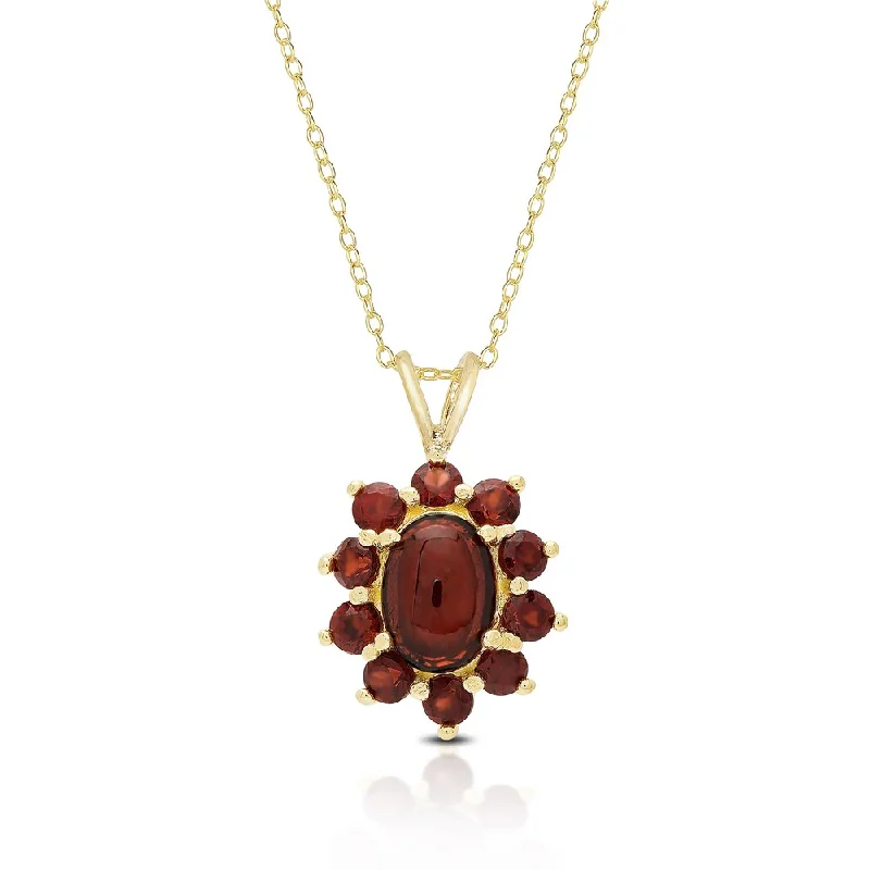 Rope braid necklaces-Dolce Giavonna Gold Over Sterling Silver Garnet Flower Design Necklace