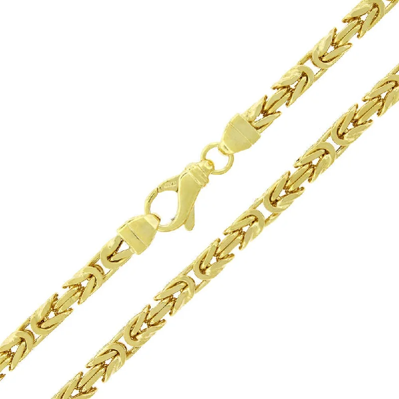 Leaf motif necklaces-Sterling Silver 5mm Hollow Byzantine Box Link 925 Yellow Gold Plated Necklace Chain 24" - 30"