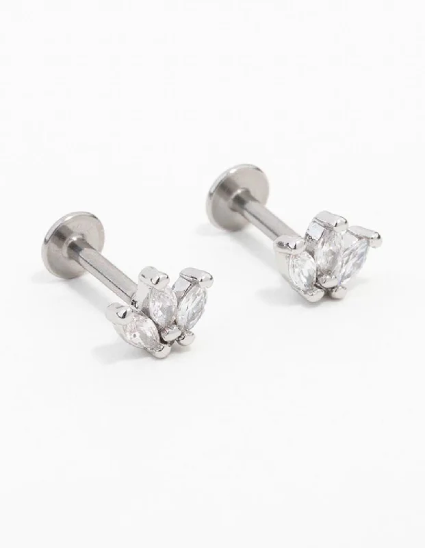 Bright stud earrings-Surgical Steel Triangle Marquise Flat Back 2-Pack