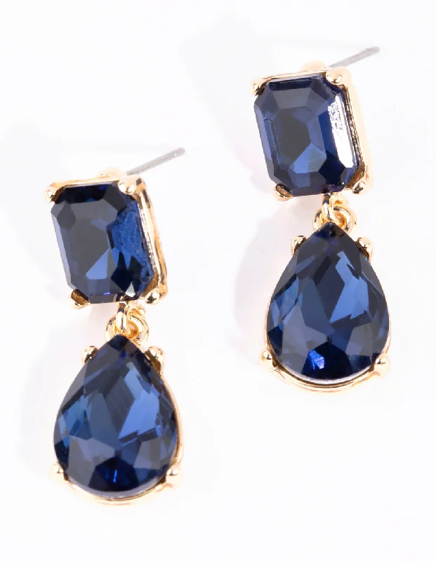 Bright stud earrings-Gold Square & Teardrop Earrings