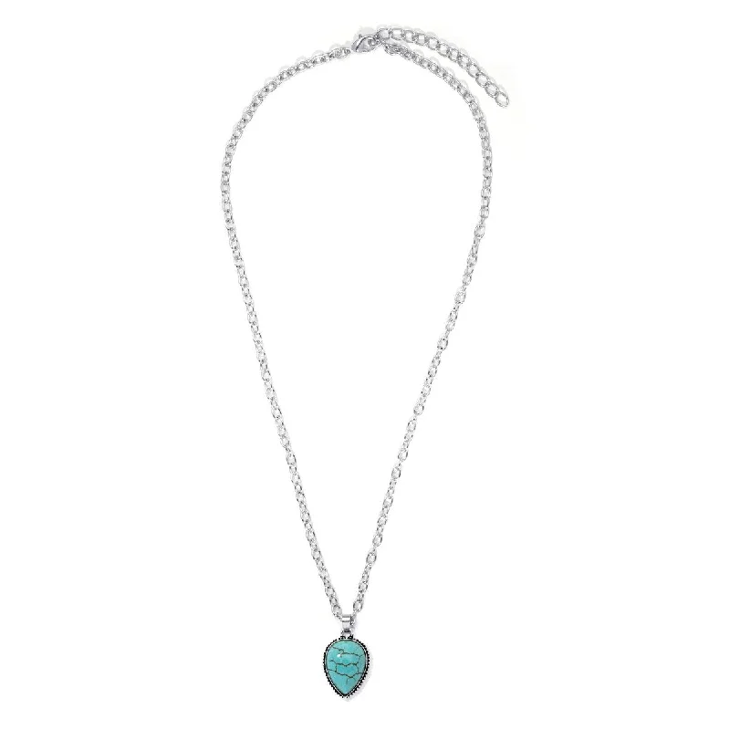 Sleek pendant necklaces-Silver Plated Simulated Turquoise Pear Drop Pendant Necklace