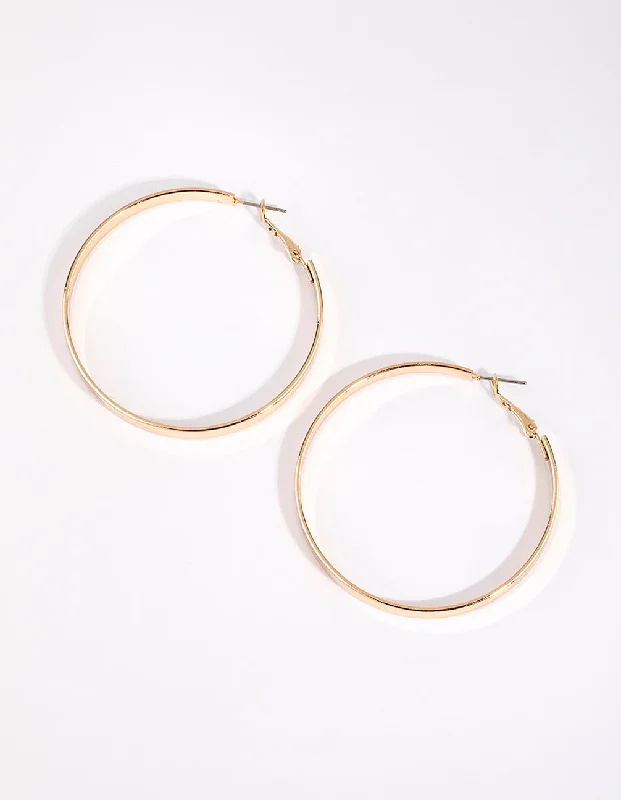 Rough texture earrings-Gold Flat Hoop Earrings