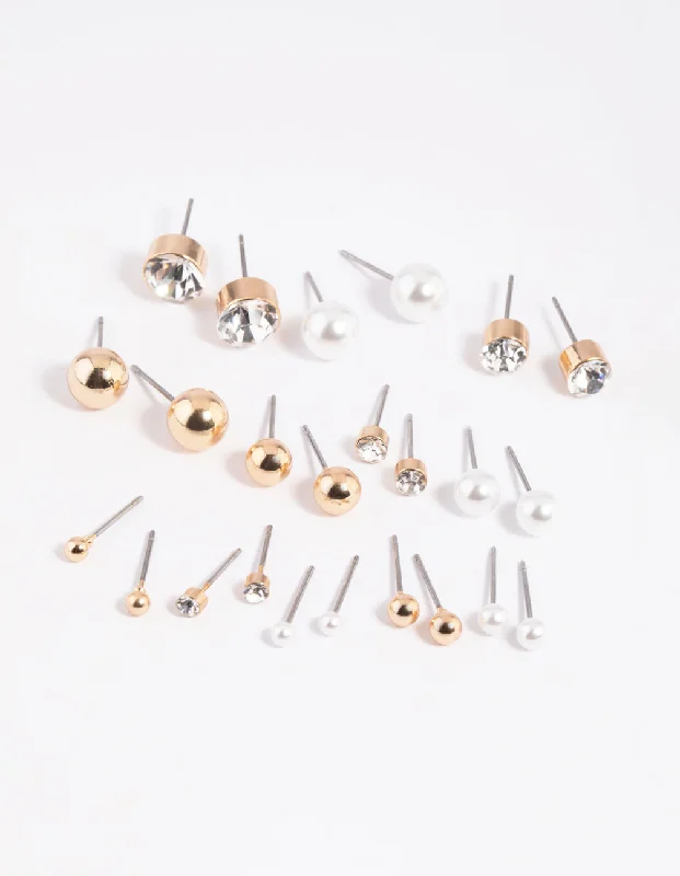 Bead weave earrings-Gold Pearl Stud Earring 12-Pack