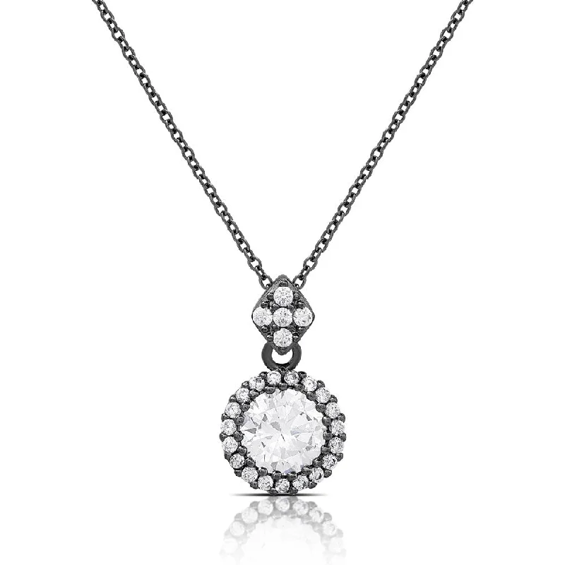 Fox charm necklaces-Dolce Giavonna Black Overlay Cubic Zirconia Circle Necklace