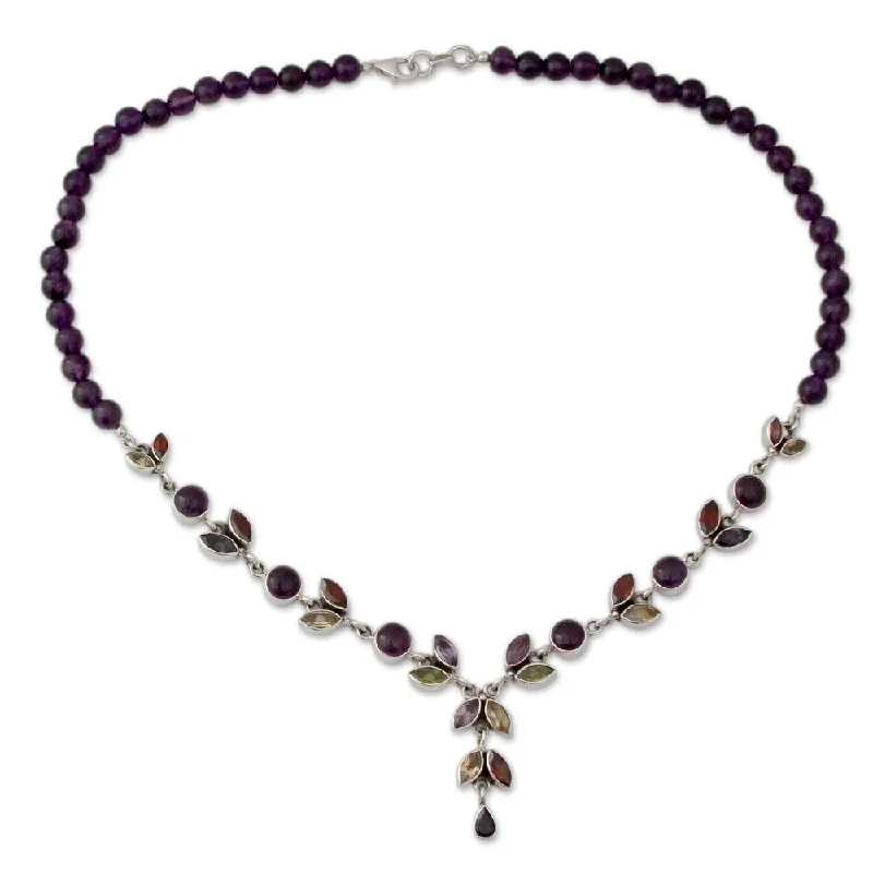 Polished bead necklaces-NOVICA Handmade Sterling Silver 'Wild Feminine' Multi-gemstone Necklace (India) - 7'6" x 9'6"