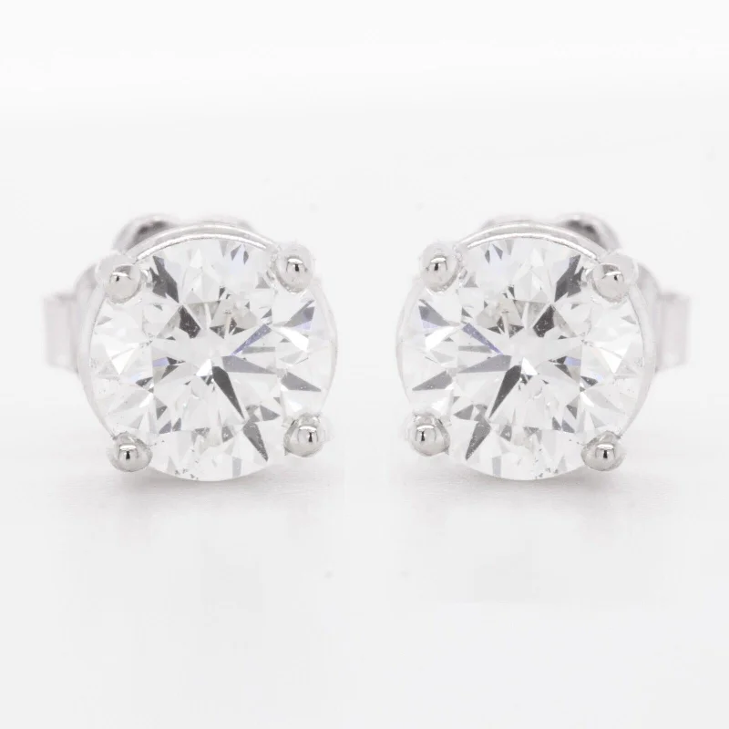 Rough texture earrings-14k White Gold Round Diamond Basket Stud Earrings 1.22ctw I SI1