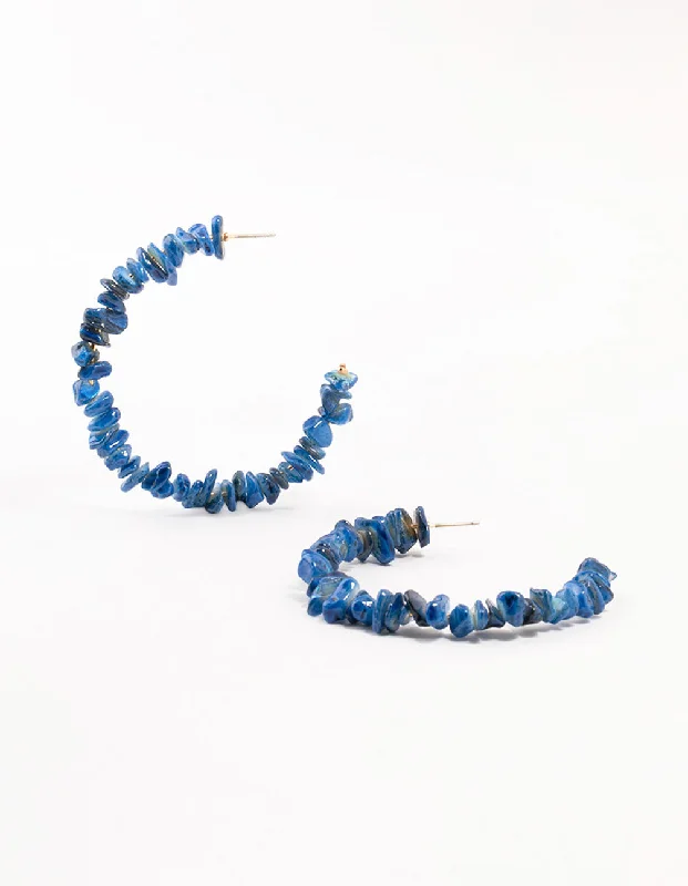 Tide drop earrings-Blue Semi Precious Large Hoop Earrings