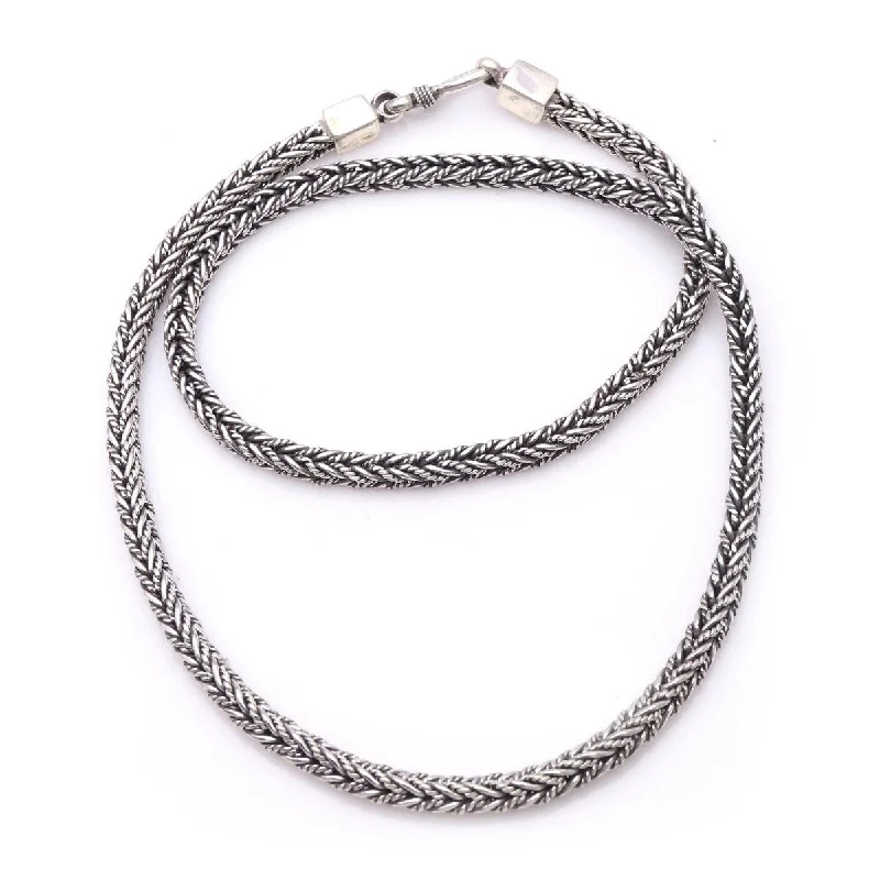 Multi-layer necklaces-NOVICA Foxtail Rope, Sterling silver chain necklace