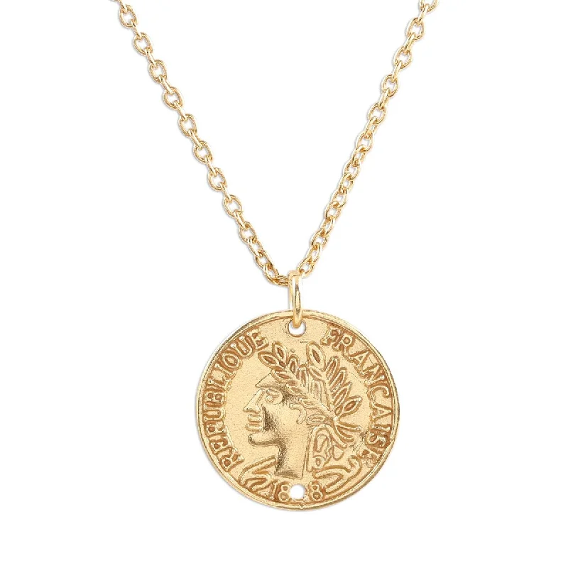 Raised disc necklaces-NOVICA Vintage Coin, Gold plated sterling silver pendant necklace