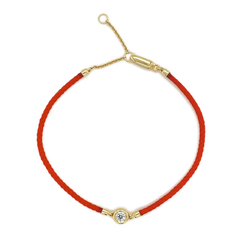 Hand-polished bangles-Joelle 14K Gold Red String & Diamond Bezel Bracelet - Protection Bracelet