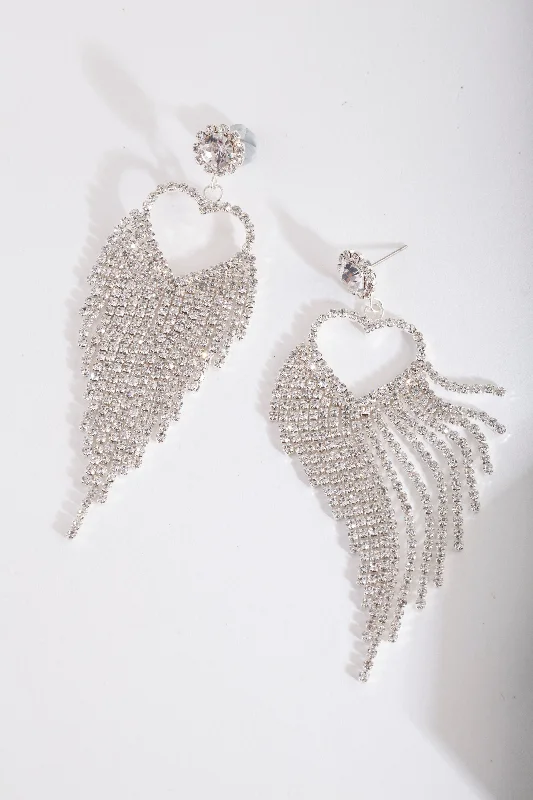 Bold cuff earrings-Silver Cupchain Heart Drop Earring