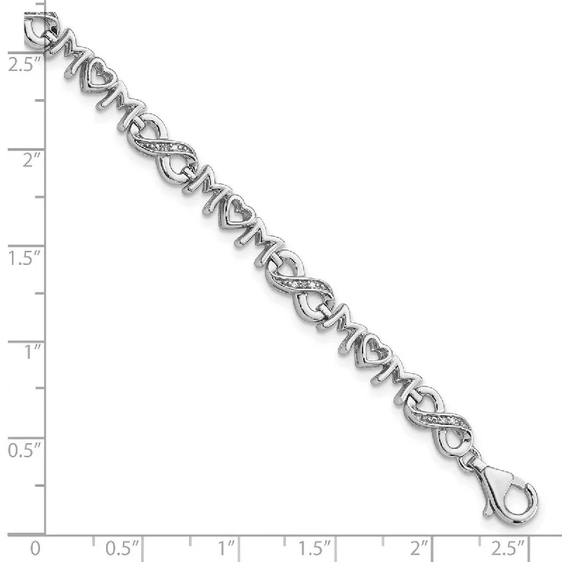 Wide cuff bangles-Curata925 Sterling Silver 7" 5.25mm Heart MOM Infinity Genuine Diamond Bracelet