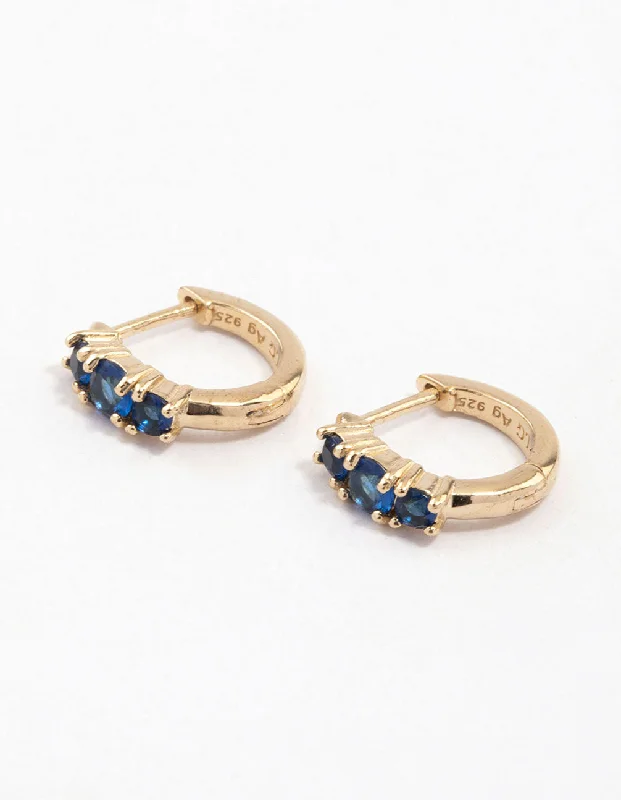 Two-tone earrings-Gold Plated Sterling Silver Round Cubic Zirconia Huggie Earrings