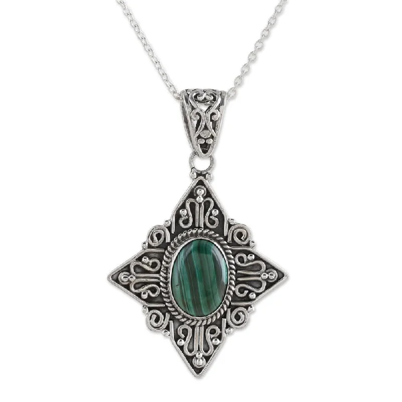 Spinel necklaces-Malachite Pendant Necklace, 'Green Starlight' (India) - 7'6" x 9'6" - 7'6" x 9'6"