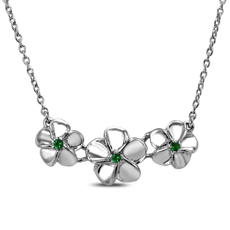 Multi-birthstone necklaces-Tsavorite Flower Charm Necklace in .925 Sterling Silver