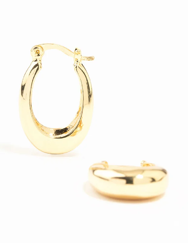 Cedar wood earrings-Gold Plated Long Thin Oval Hoop Earrings