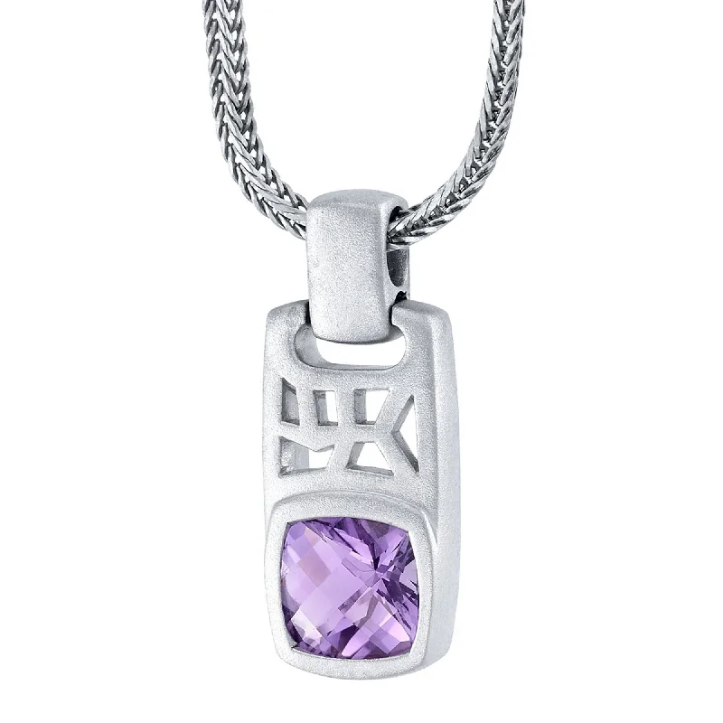 Smooth pendant necklaces-Men's Amethyst Tag Pendant Necklace in Sterling Silver, 22"