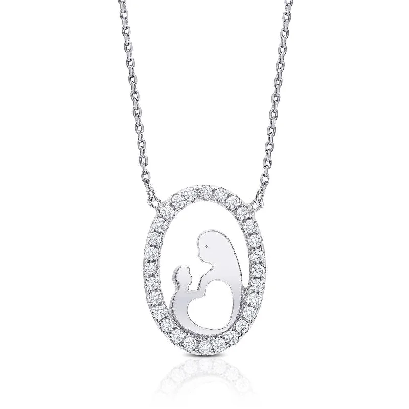 Braided link necklaces-Dolce Giavonna Sterling Silver Cubic Zirconia Mother Daughter Necklace