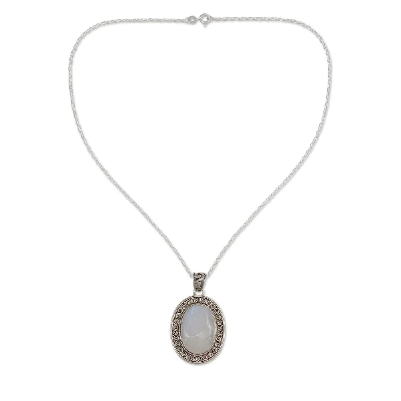 Stamped monogram necklaces-Handmade Sterling Silver 'Luminous Light' Rainbow Moonstone Necklace (India)