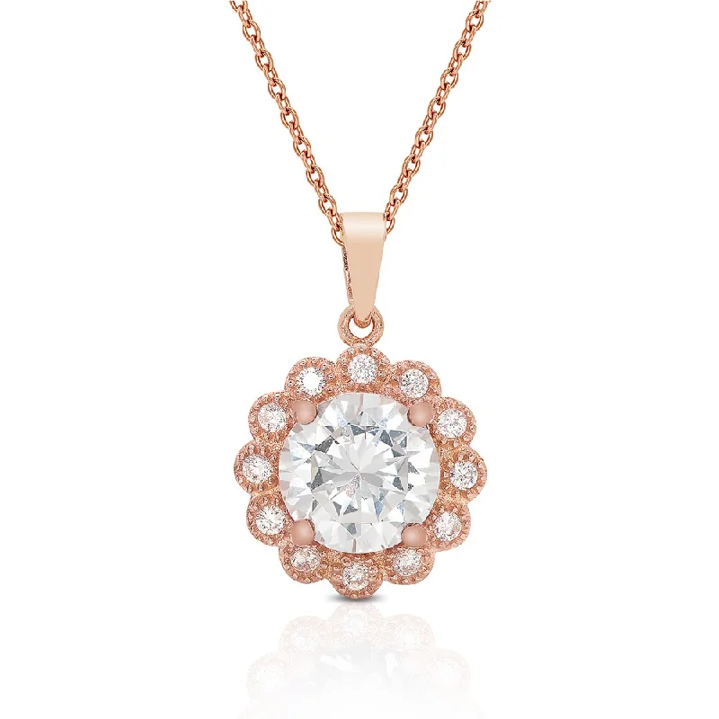 Oval shape necklaces-Dolce Giavonna Rose Gold Overlay Cubic Zirconia Flower Necklace