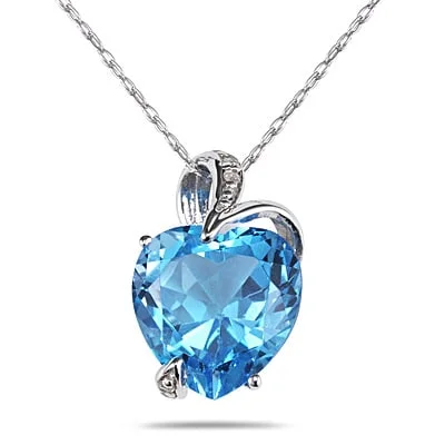 Stretch cord necklaces-Marquee 14k Gold Blue Topaz Diamond Accent Heart Necklace