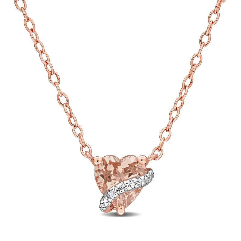 Thai style necklaces-Miadora 5/8ct TGW Morganite Diamond Accent Heart Necklace Rose Silver