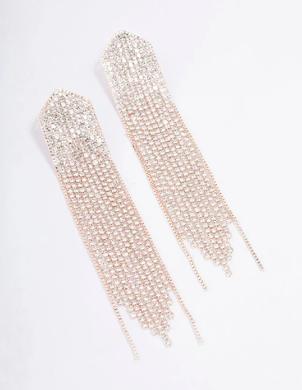 Vintage flair earrings-Rose Gold Cupchain Pointed Drop Earrings