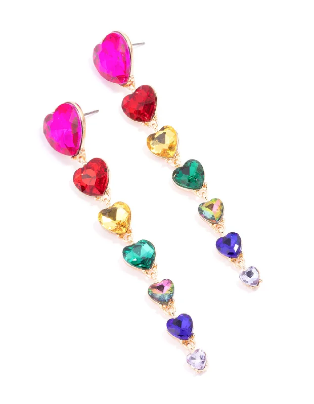 Layered drop earrings-Gold Multi Heart Drop Earrings