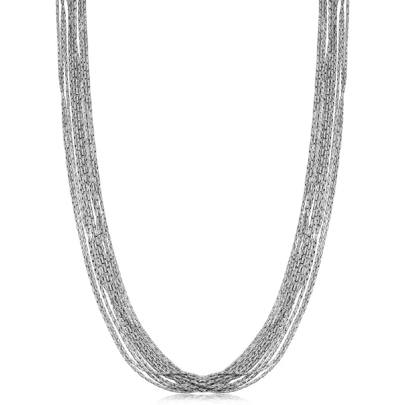 Neat-line necklaces-Fremada Rhodium Plated Sterling Silver 10-strand Diamond-cut Cordina Link Necklace (17 or 20 inch)