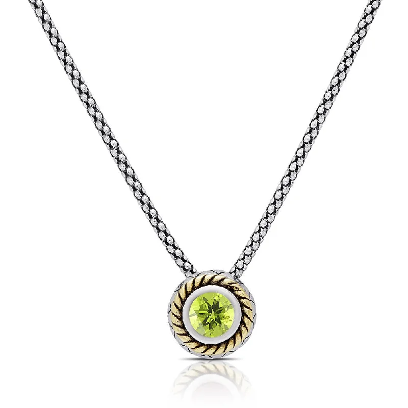 Multi-layer necklaces-Dolce Giavonna Sterling Silver Peridot Circle Swirl Necklace