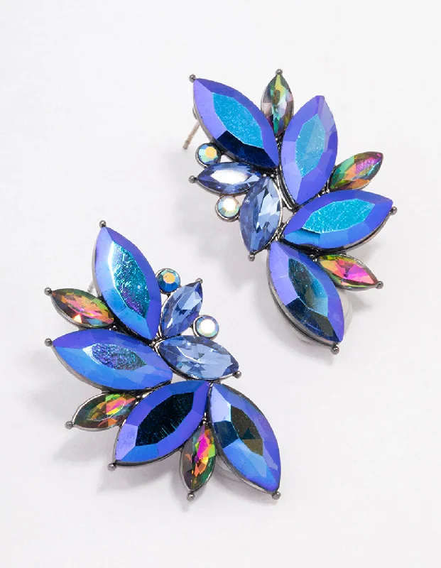 Shiny gold earrings-Gunmetal Blue Marquise Statement Stud Earrings