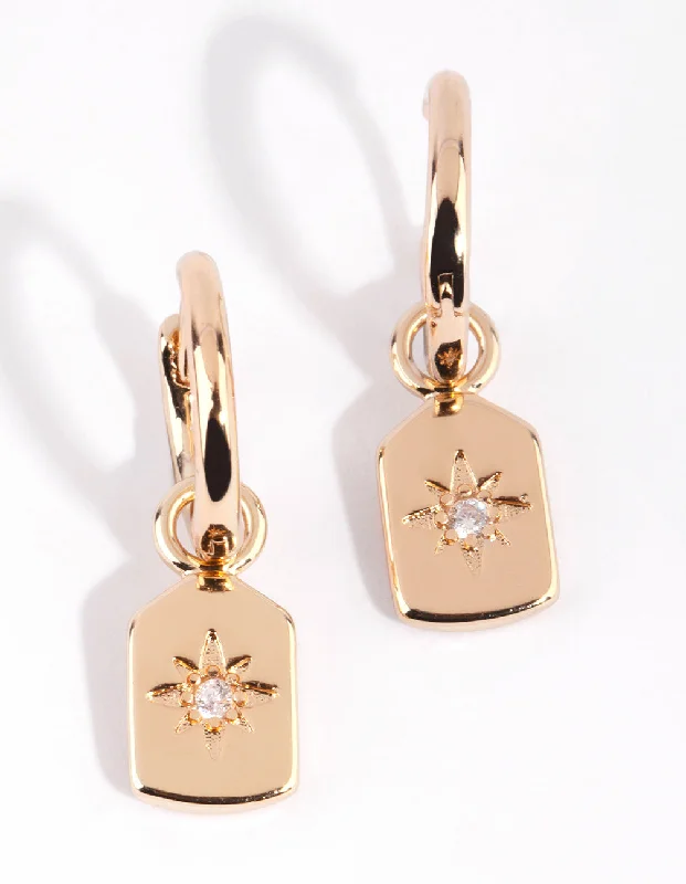 Mystic eye earrings-Gold Rectangular Diamante Huggie Earrings