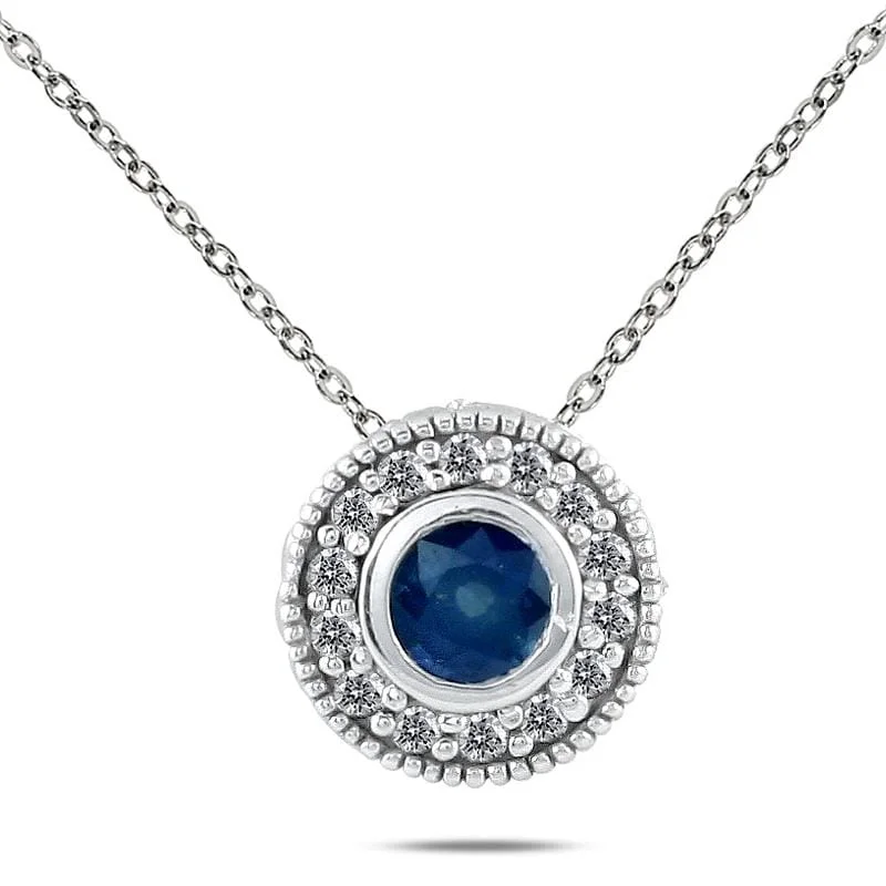 High gloss necklaces-Marquee 10k White Gold Sapphire and 1/6ct TDW Diamond Necklace (I-J, I1-I2)