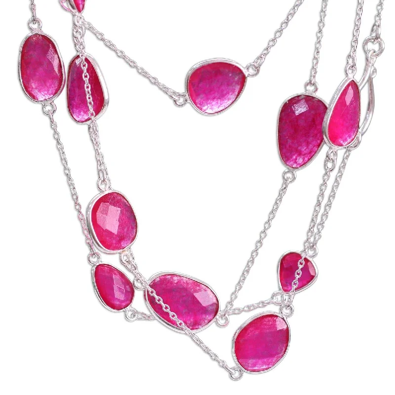 Lily flower necklaces-NOVICA Pink Duduma Majesty, Quartz station necklace