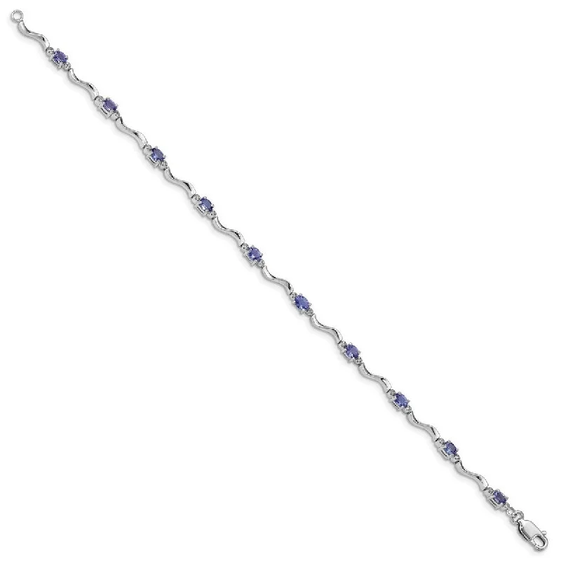 Baroque pearl bangles-Curata 925 Sterling Silver Polished Lobster Claw Closure Rhodium Plated Diamond and Tanzanite Bracelet