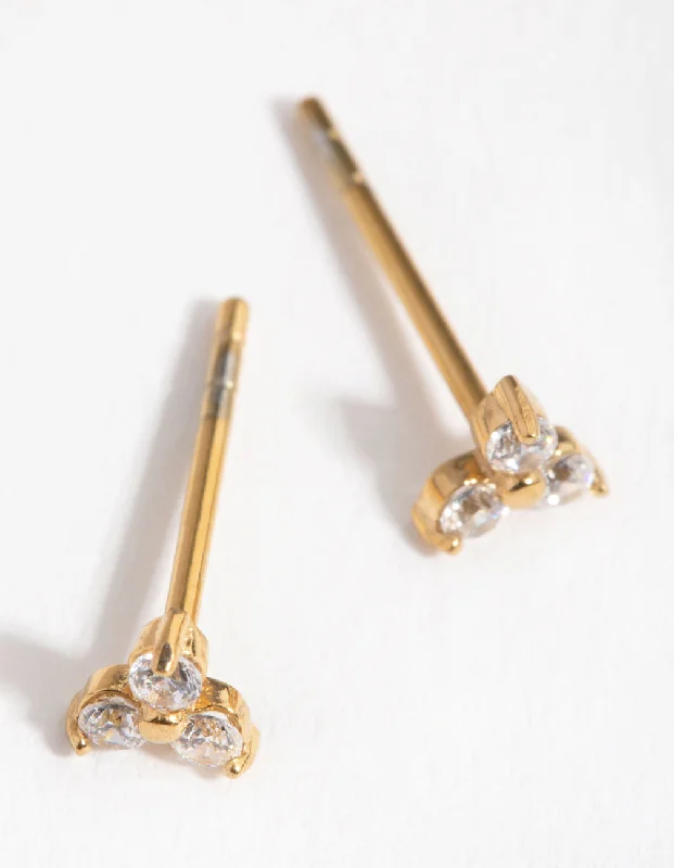 Pure gem earrings-24 Carat Gold Plated Surgical Steel Cubic Zirconia Cluster Stud Earrings