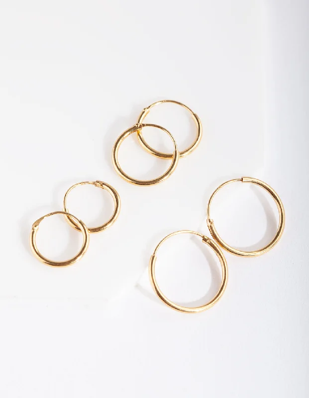 Tiny star earrings-Gold Plated Sterling Silver Classic Hoop Earring Pack