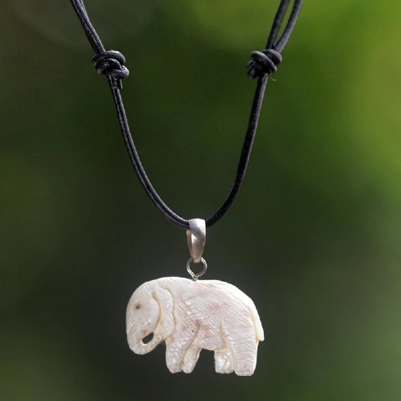 Raised bar necklaces-NOVICA Handmade Leather 'Stoic Elephant' Necklace (Indonesia)